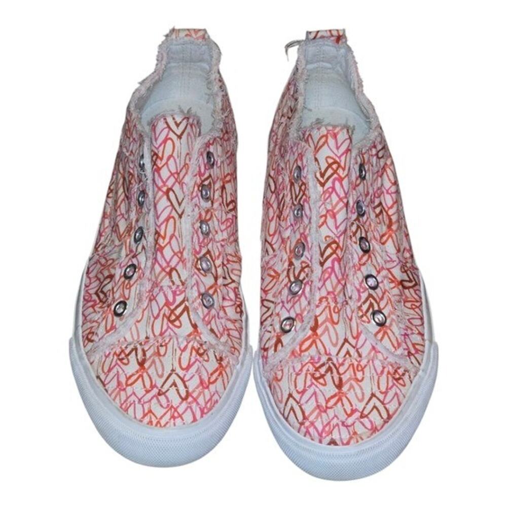 Corkys Babalu Red Pink White Heart Slip-On Sneakers with Canvas Material Size 9